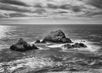 Scenic view of sea against cloudy sky