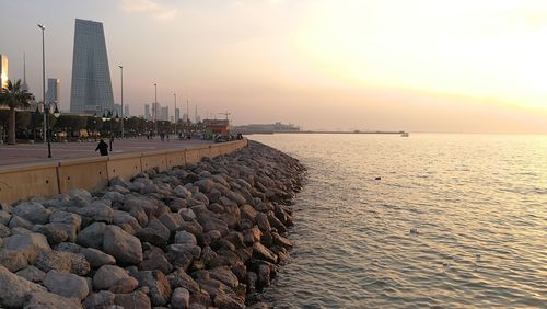 Scenic view of sea against sky during sunset