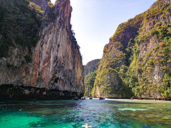 Scenic view of sea against sky, at the entrance in phi phi lagoon 