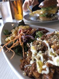 Close-up of food served on table