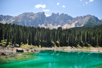 Panoramic view of lake and mountains against sky