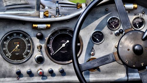 Close-up of vintage car dashboard