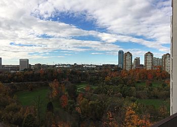 View of city against cloudy sky