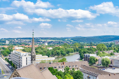 High angle view of townscape against sky