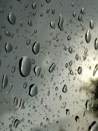 Full frame shot of raindrops on glass window
