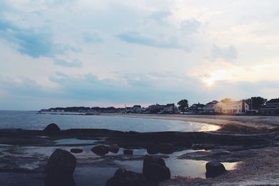 Scenic view of sea against sky during sunset