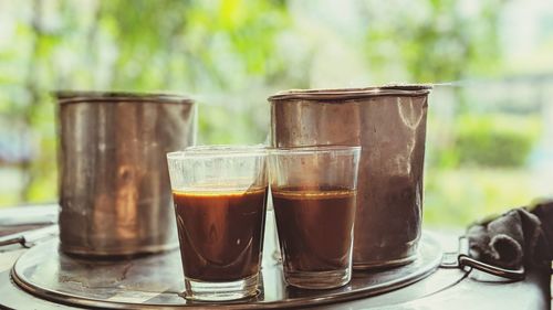 Close-up of coffee served on table