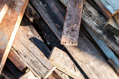 High angle view of old wooden planks