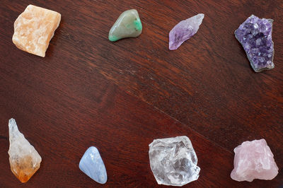 High angle view of stones on table