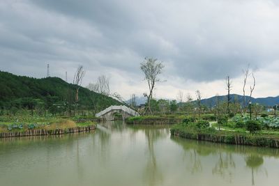 Scenic view of lake against sky