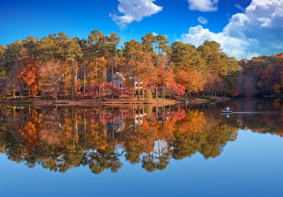 Reflection of trees in lake against sky during autumn