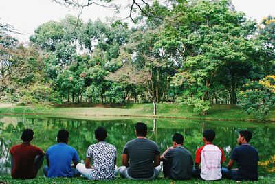 Rear view of people in park