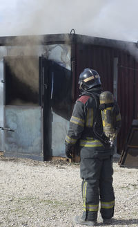 Rear view of firefighter