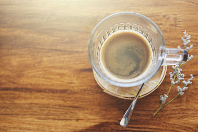 High angle view of coffee on table