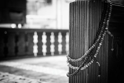 Close-up of snow on railing