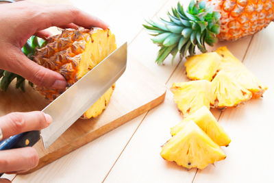 High angle view of person preparing food