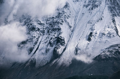 Aerial view of snow covered land