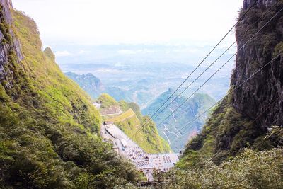 Cables over mountain at zhangjiajie national forest park