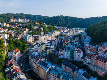 High angle view of townscape against sky