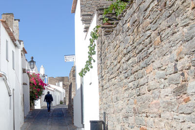 Rear view of man walking on walkway