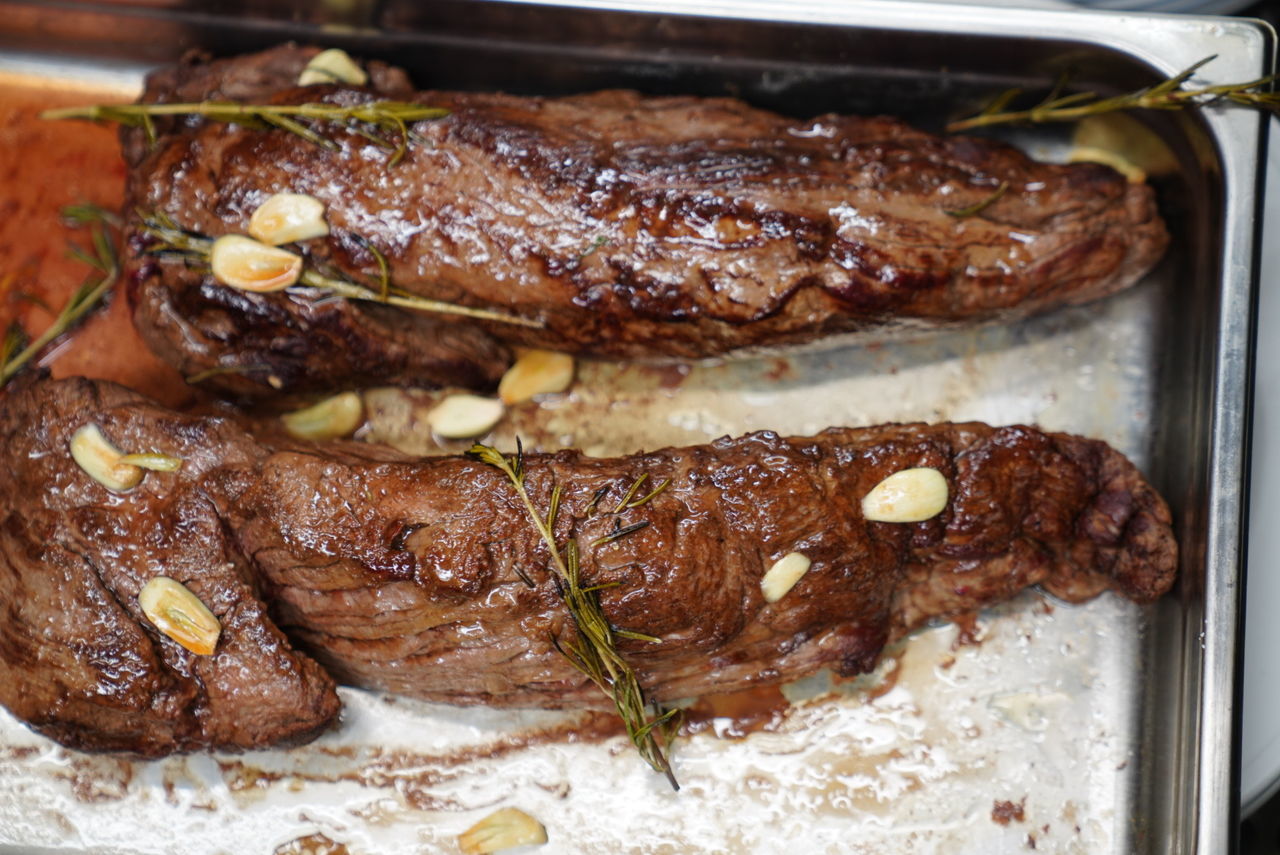 CLOSE-UP OF FOOD ON BARBECUE