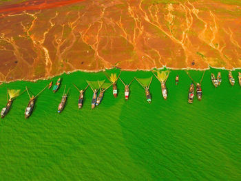 High angle view of people on beach