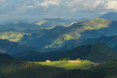 Scenic view of field and mountains against sky