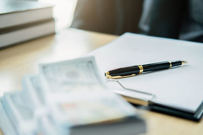 High angle view of pen on table