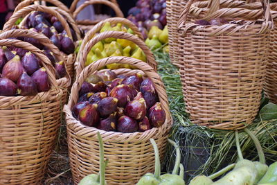 High angle view of the basket with figs