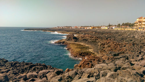 Scenic view of sea against clear sky