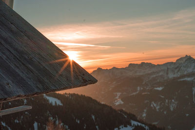 Scenic view of mountains against sky during sunset