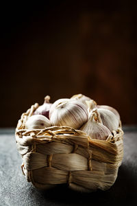 Close-up of wicker basket on table