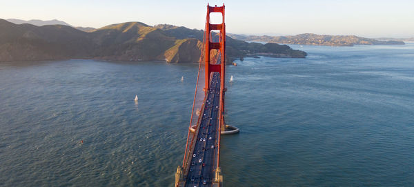 Aerial view of golden gate bridge over sea