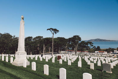 View of cemetery against clear sky