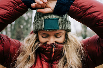 Portrait of young woman in winter