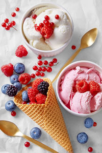 Close-up of ice cream in bowl on table