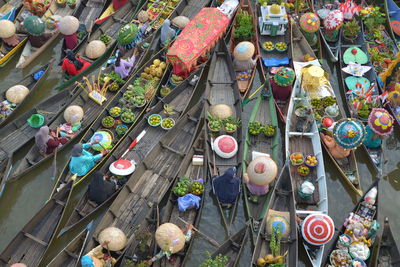 High angle view of floating market