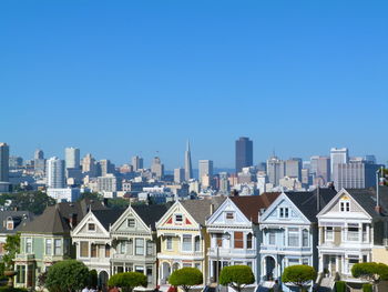 View of cityscape against clear sky