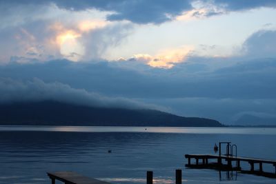 Scenic view of sea against sky at sunset