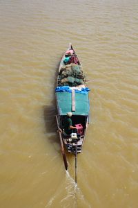 High angle view of man in boat on sea