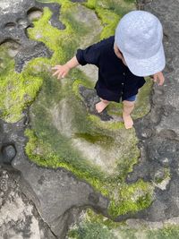 High angle view of boy in water