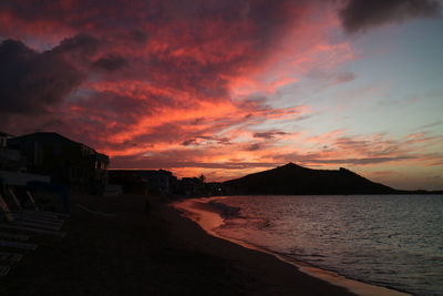 Scenic view of sea against orange sky