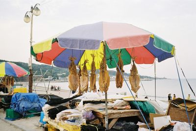 Clothes hanging against sky