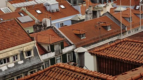 High angle view of houses in town