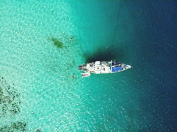 High angle view of yacht sailing on sea