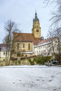 Exterior of building against sky during winter