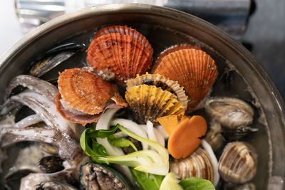 View of the scallops in the seafood stew