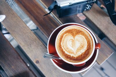 High angle view of coffee on table