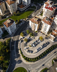 High angle view of buildings in city