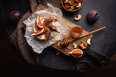 High angle view of food on table